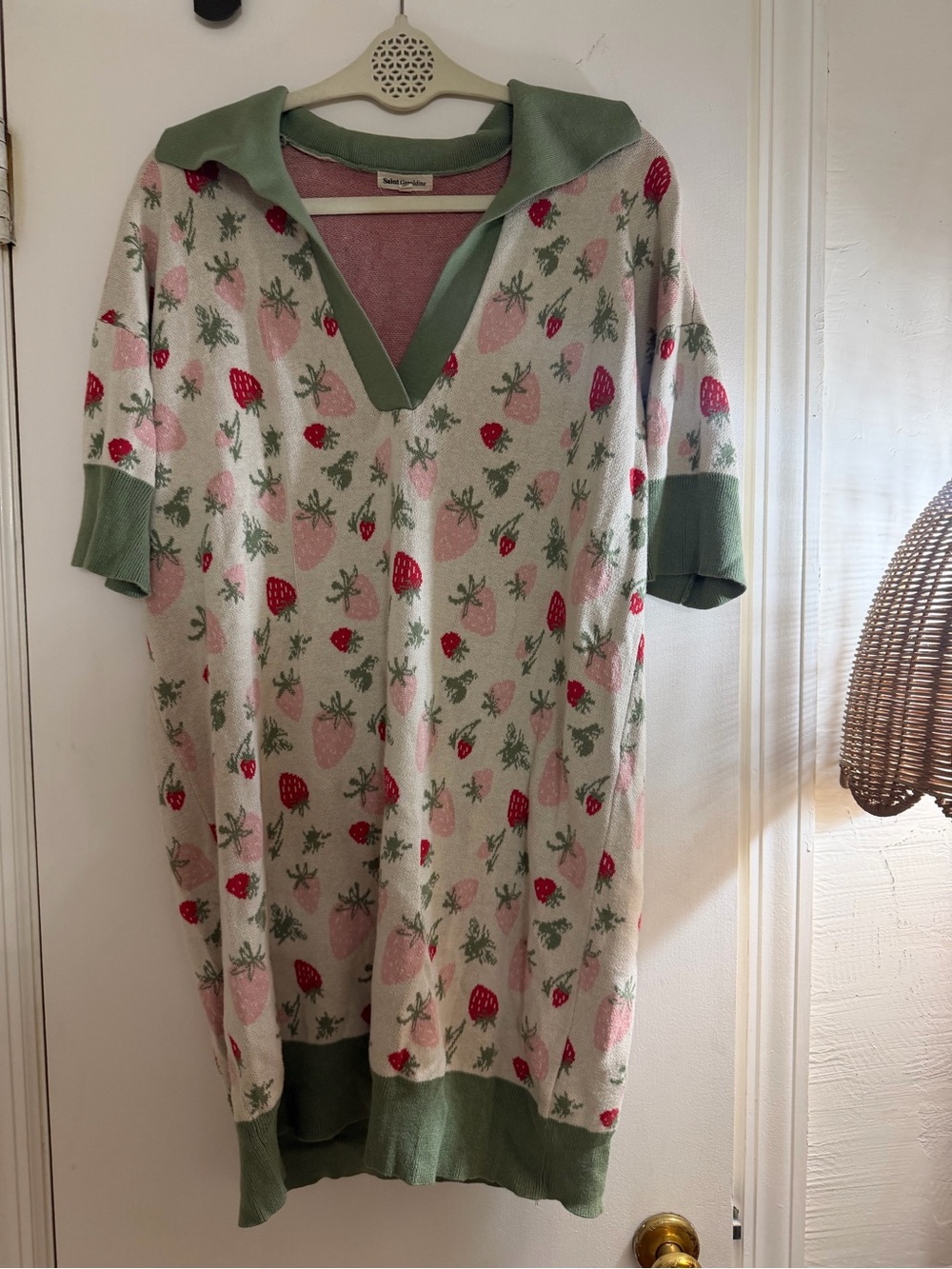 Stripe & Stare Green-Trim Strawberry Print Polo Dress